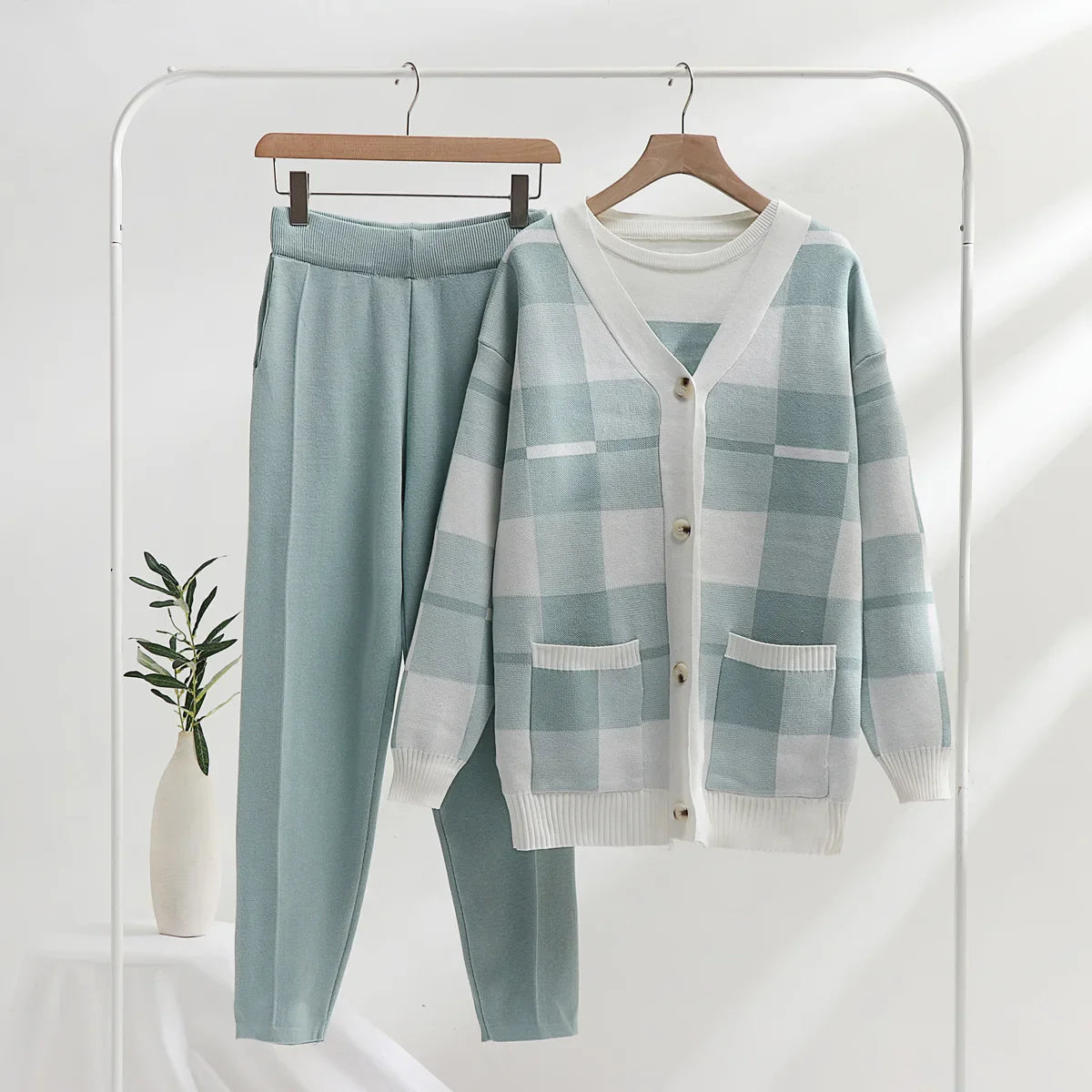 Dames Gebreide 3-delige Set | Cardigan, Top & Broek