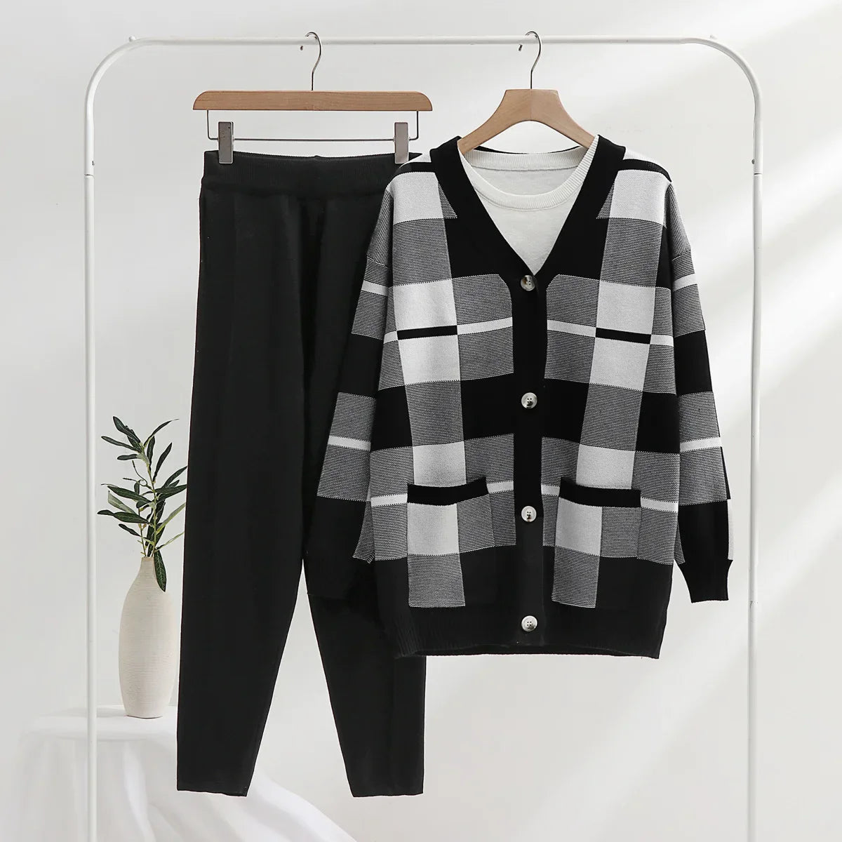 Dames Gebreide 3-delige Set | Cardigan, Top & Broek