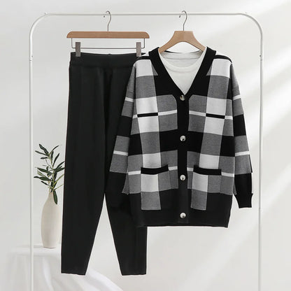 Dames Gebreide 3-delige Set | Cardigan, Top & Broek