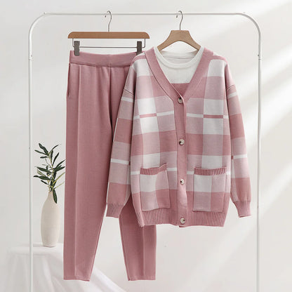 Dames Gebreide 3-delige Set | Cardigan, Top & Broek