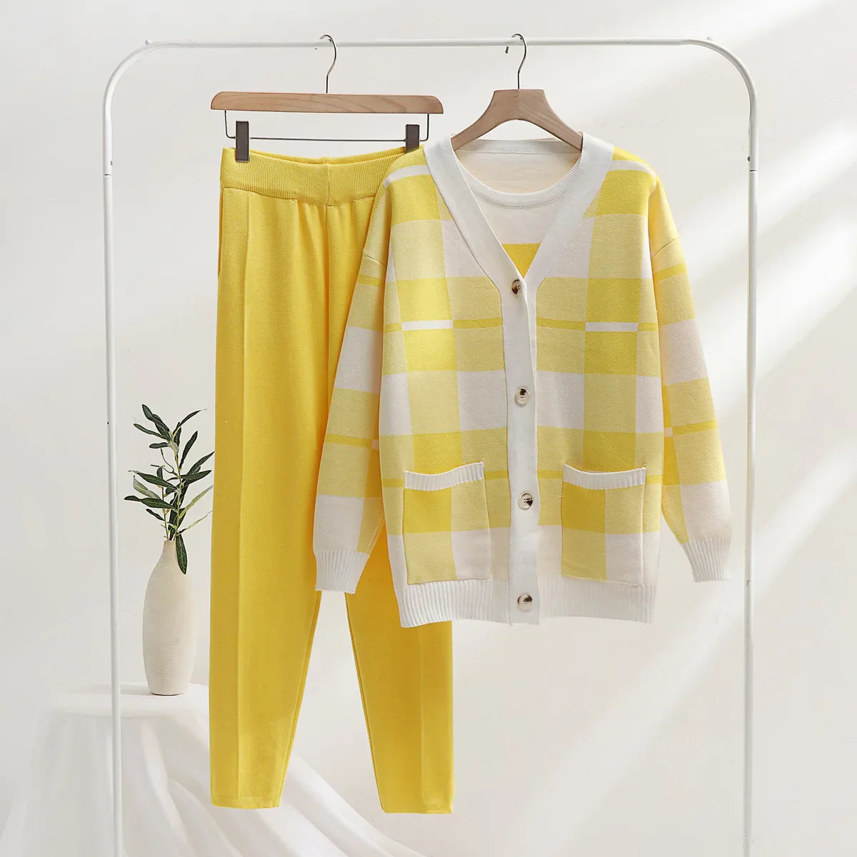 Dames Gebreide 3-delige Set | Cardigan, Top & Broek