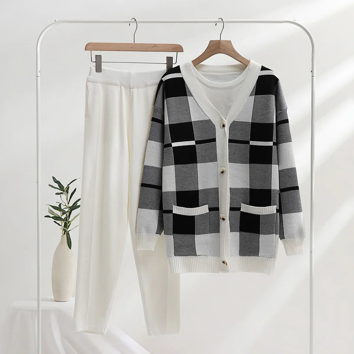 Dames Gebreide 3-delige Set | Cardigan, Top & Broek