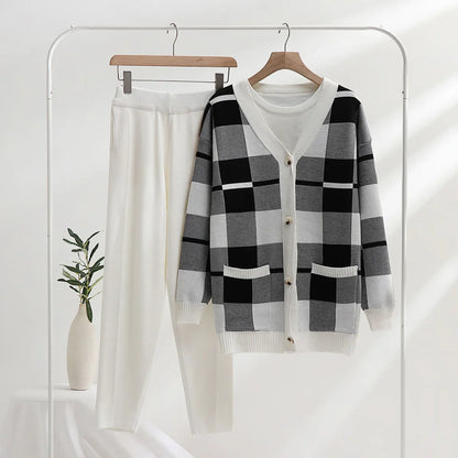 Dames Gebreide 3-delige Set | Cardigan, Top & Broek