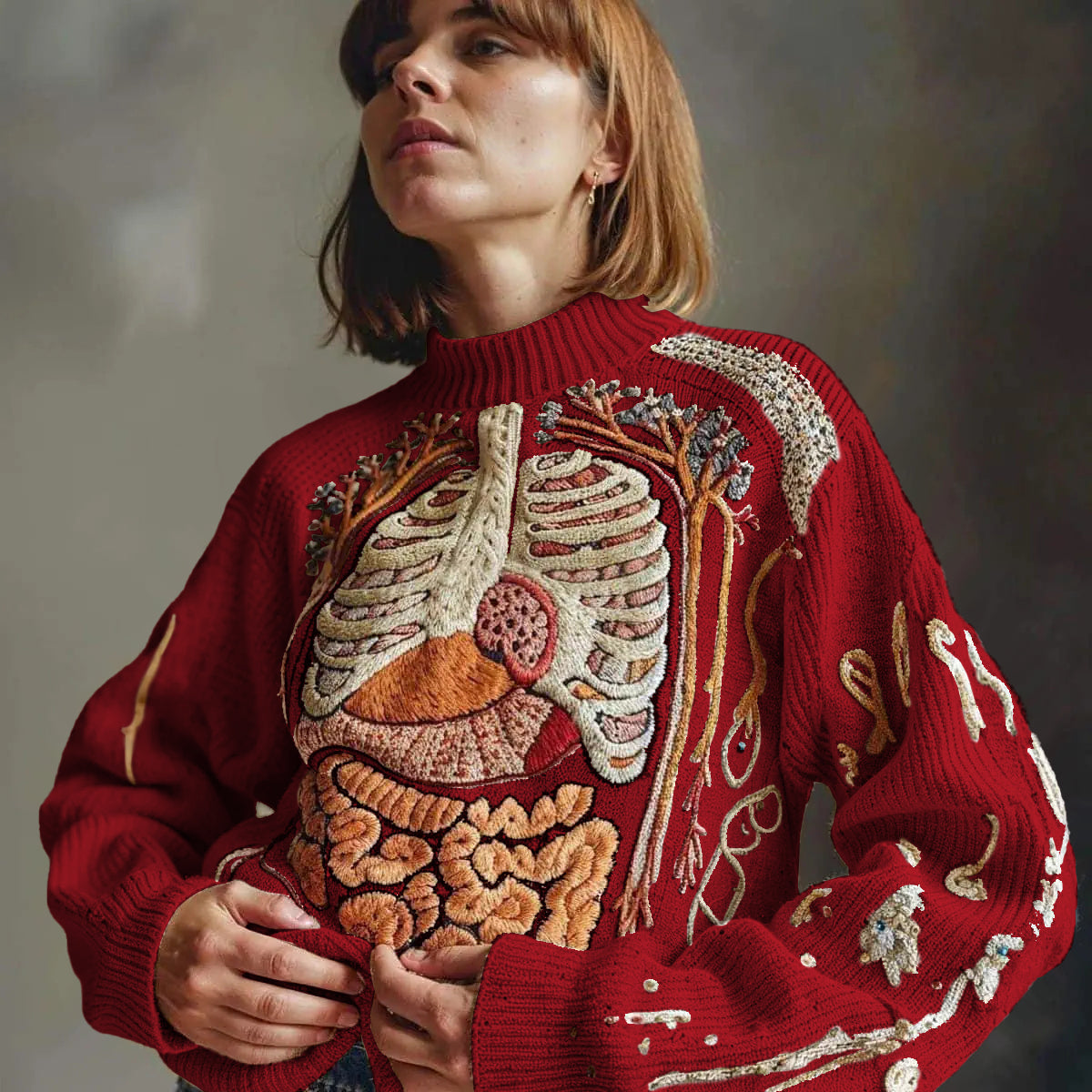 Trui Halloween Skeletprint | Grofgebreid