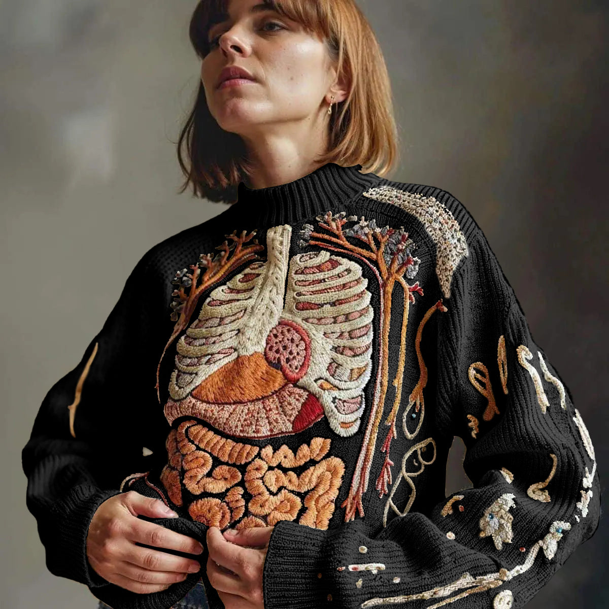Trui Halloween Skeletprint | Grofgebreid