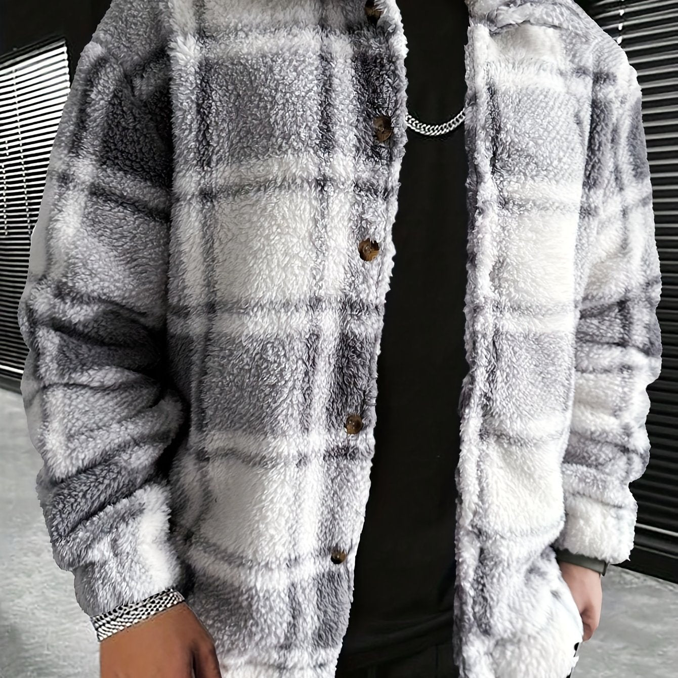 Heren Geruite Pluche Jas Voor Lente En Herfst, Casual Stijlvolle Outdoor Jas Als Cadeau