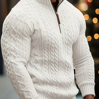 Heren Casual Effen Kleur Viscose Blend Knit 1/4 Zip Trui, Herfst/Winter, Machine Wasbaar