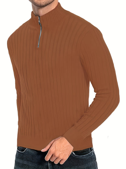 Herensweater van polyester, effen kleur, hoge hals met kwartsluiting, lange mouwen, reguliere pasvorm, 100% polyestergestrikte stof, 230g/m² - Herfst/Winter Essential