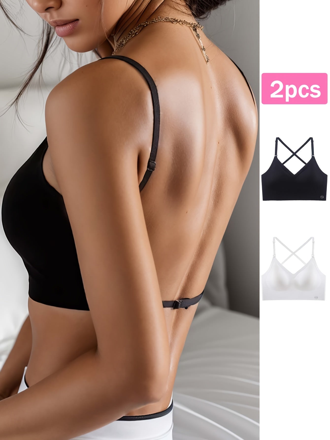 2 stuks naadloze U-rugloze sportbeha set, ademend comfortabel crop top met verstelbare bandjes voor yoga en fitness