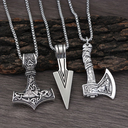 3 stuks Viking kettingen voor mannen - Viking hamer Noorse kompas Keltische knoop Wolf bijl hanger Noordse amulet hanger ketting vakantie, vaderdagcadeau sieraden cadeau