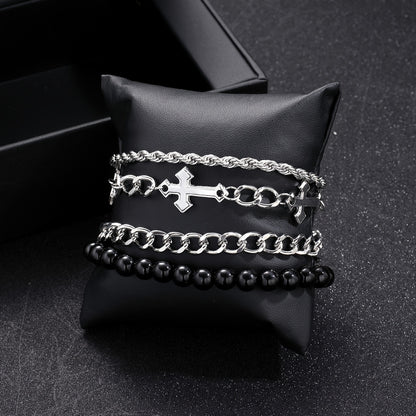 4 stuks eenvoudige stijl ijzeren kruis & kraal armband set, geen hanger, ideaal voor sport, casual dating, feestjes & dagelijks dragen