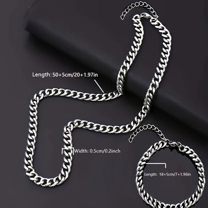 2-delige hiphop roestvrijstalen kettingset - punkmode ketting en armband combinatie voor heren, hiphop sieraden