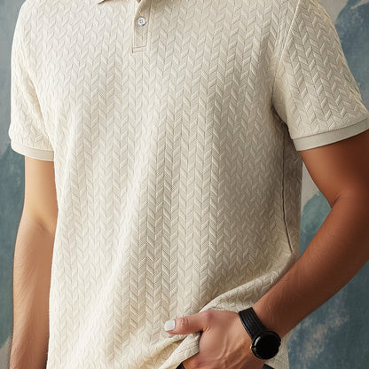 Herens casual polo shirt met revers kraag, korte mouw gebreide stof, 97% polyester 3% spandex, lichte stretch, reguliere pasvorm, zomerdracht - 280gsm