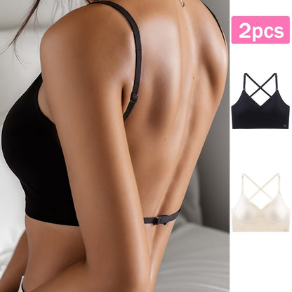 2 stuks naadloze U-rugloze sportbeha set, ademend comfortabel crop top met verstelbare bandjes voor yoga en fitness