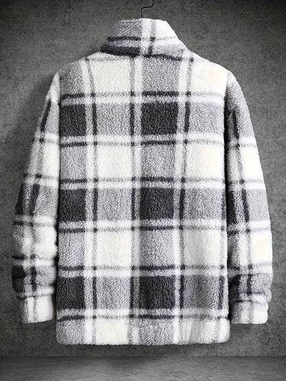 Heren Geruite Pluche Jas Voor Lente En Herfst, Casual Stijlvolle Outdoor Jas Als Cadeau