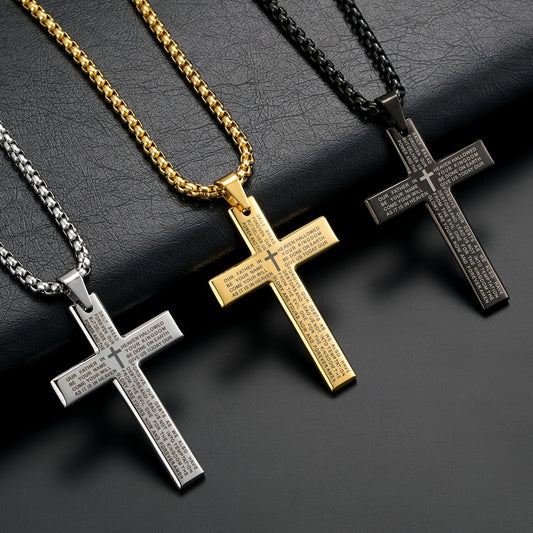 1 stuk Europese en Amerikaanse trendy nieuwe religieuze gegraveerde kruisketting, en veelzijdig voor mannen en vrouwen, kruis hanger ketting