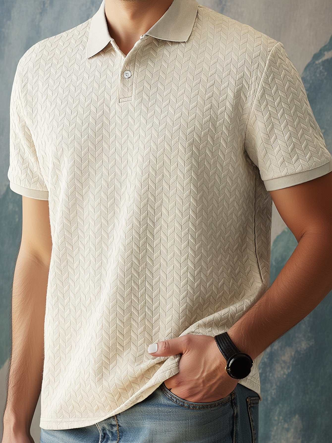 Herens casual polo shirt met revers kraag, korte mouw gebreide stof, 97% polyester 3% spandex, lichte stretch, reguliere pasvorm, zomerdracht - 280gsm