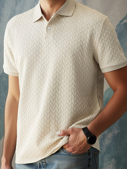 Herens casual polo shirt met revers kraag, korte mouw gebreide stof, 97% polyester 3% spandex, lichte stretch, reguliere pasvorm, zomerdracht - 280gsm