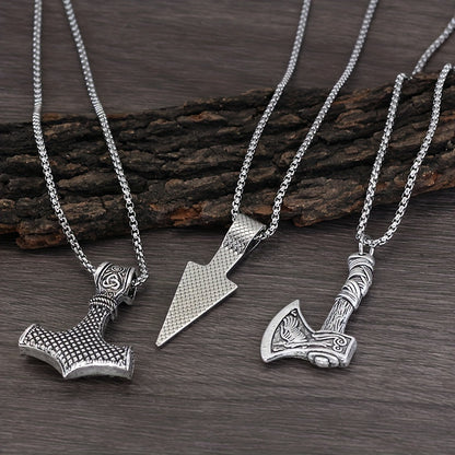 3 stuks Viking kettingen voor mannen - Viking hamer Noorse kompas Keltische knoop Wolf bijl hanger Noordse amulet hanger ketting vakantie, vaderdagcadeau sieraden cadeau