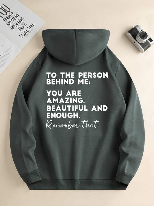 Modieuze Zwarte Herenhoodie met Inspirerende Opdruk en Trekkoord, Kangoeroezak, Comfortabele Casual Herfst/Winterkleding, Herfst-Winter Kledingstuk | Inspirerende Hoodie