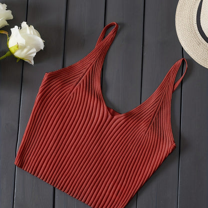 Valentijnsdag Geribbelde Gebreide Crop Cami Top, Y2K Mouwloze Top Voor Lente & Zomer, Dameskleding