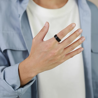 1 stuk PANASH 8MM Titanium Stalen Ring, Mode Zwart Goud Geplateerd, Duurzaam Krassenbestendig, Uniek Cadeau voor Vriendschap, Verjaardag, Huwelijk, Afstuderen, Kerst - Enkele Ring met Analoge Steen Creatie