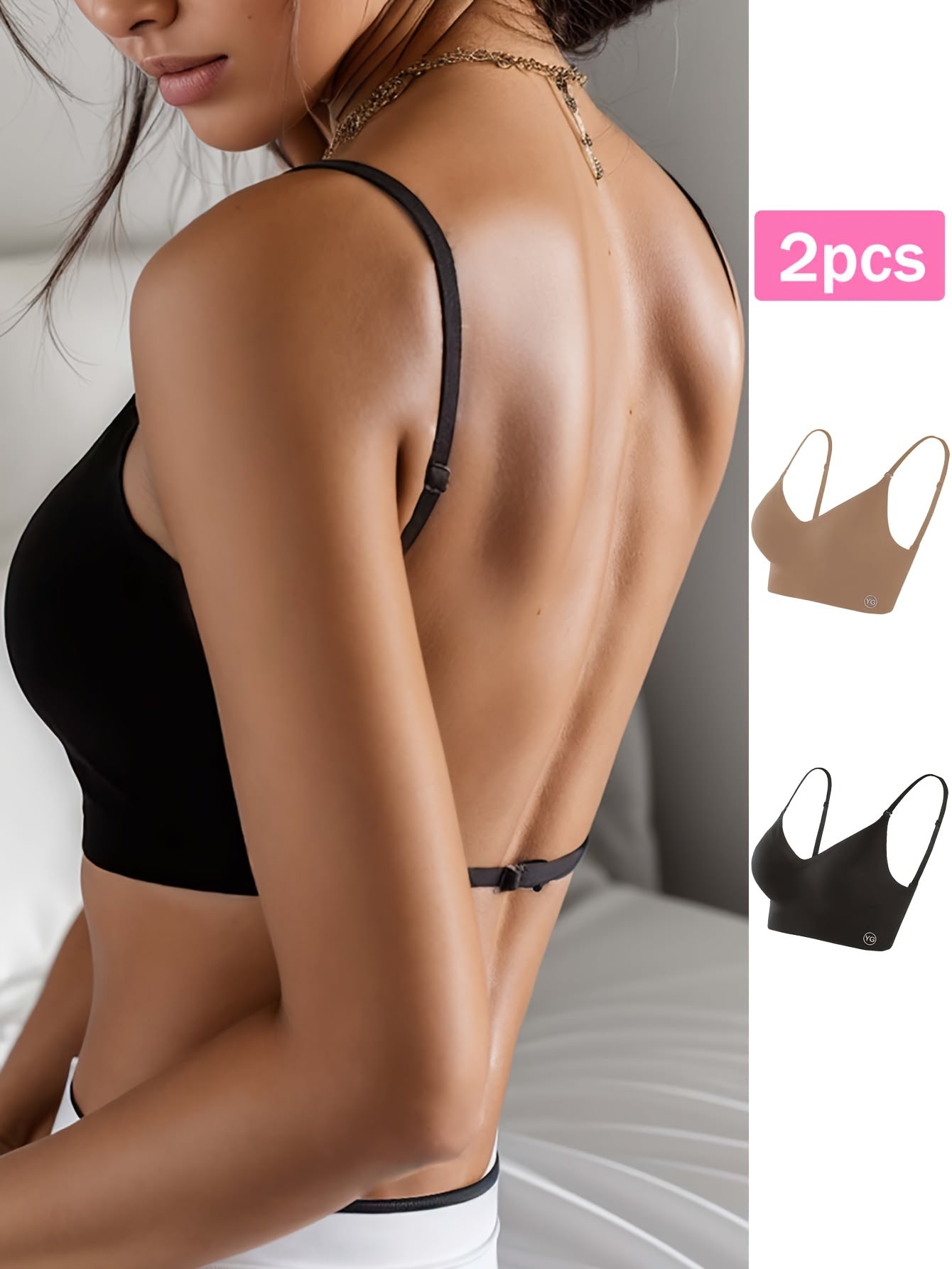 2 stuks naadloze U-rugloze sportbeha set, ademend comfortabel crop top met verstelbare bandjes voor yoga en fitness