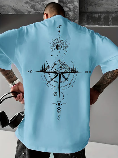 Herent-shirt met Casual Kompasprint - Ademend Polyester, Ronde Hals, Korte Mouwen - Perfect voor de Zomer