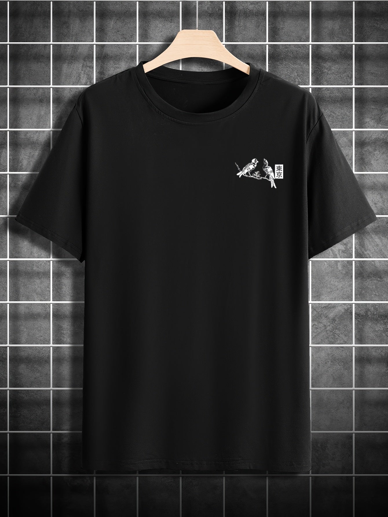 Heren Casual T-Shirt met Bloemen- & Vogelprint - Ademend Polyester, Ronde Hals, Korte Mouwen - Perfect voor de Zomer
