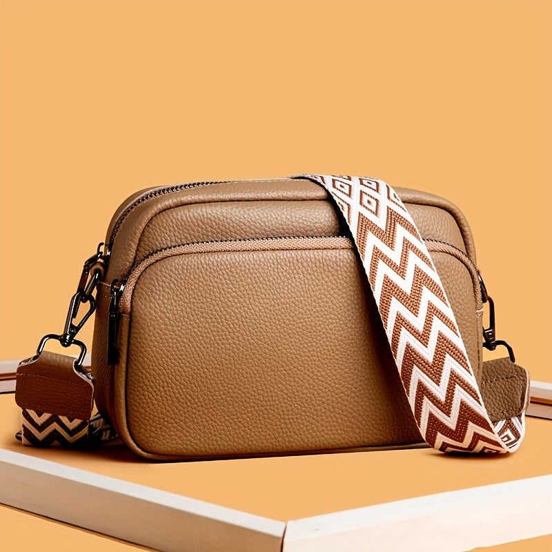 1pc Dames Stijlvolle Crossbody Tas, Effen Kleur Messenger Schoudertas met Ritssluiting, Polyester Gevoerd, Verkrijgbaar in Diepbruin/Crèmewit/Zwart, Kleine Crossbody Tas