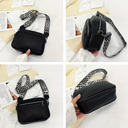 1pc Dames Stijlvolle Crossbody Tas, Effen Kleur Messenger Schoudertas met Ritssluiting, Polyester Gevoerd, Verkrijgbaar in Diepbruin/Crèmewit/Zwart, Kleine Crossbody Tas