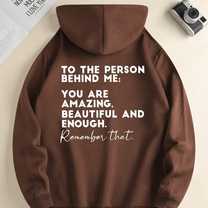 Modieuze Zwarte Herenhoodie met Inspirerende Opdruk en Trekkoord, Kangoeroezak, Comfortabele Casual Herfst/Winterkleding, Herfst-Winter Kledingstuk | Inspirerende Hoodie
