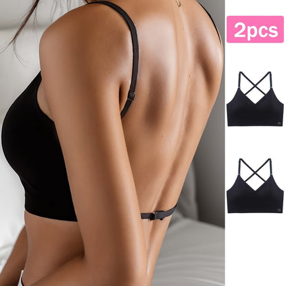 2 stuks naadloze U-rugloze sportbeha set, ademend comfortabel crop top met verstelbare bandjes voor yoga en fitness
