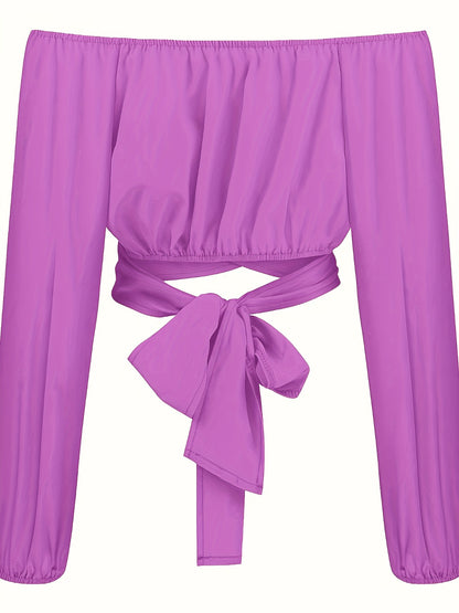 Stevige Kruis Terug Crop Blouse, Casual Schouderloze Lange Mouw Top, Dameskleding Voor Coquette/Schattige/Y2K Stijl