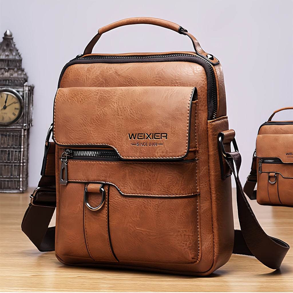 Authentieke leren messenger tas voor heren, vintage stijl zakelijke handtas