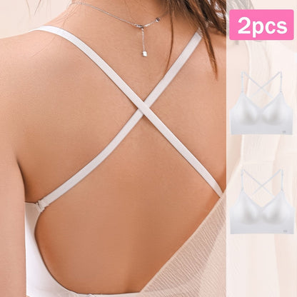 2 stuks naadloze U-rugloze sportbeha set, ademend comfortabel crop top met verstelbare bandjes voor yoga en fitness