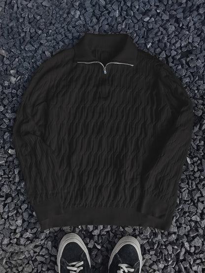 Herensweater casual, viscose breiwerk, effen kleur, reguliere pasvorm, crew hals, 1/4 rits, stretch stof, voor dagelijks gebruik en forenzen, herfst/winterseizoen