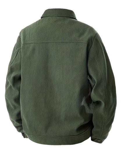 Herencorduroy Cargojack - Zwart, Ontwerp met Meerdere Zakken en Klepzakken, Knoopsluiting, Lange Mouwen, Casual Stijl, Machinewasbaar, Polyester Materiaal