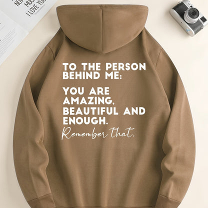Modieuze Zwarte Herenhoodie met Inspirerende Opdruk en Trekkoord, Kangoeroezak, Comfortabele Casual Herfst/Winterkleding, Herfst-Winter Kledingstuk | Inspirerende Hoodie
