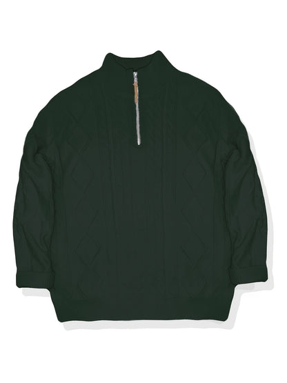 Heren Casual Effen Kleur Viscose Blend Knit 1/4 Zip Trui, Herfst/Winter, Machine Wasbaar