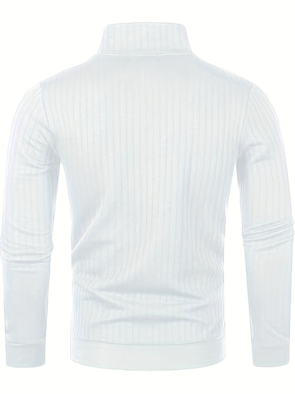 Herensweater van polyester, effen kleur, hoge hals met kwartsluiting, lange mouwen, reguliere pasvorm, 100% polyestergestrikte stof, 230g/m² - Herfst/Winter Essential